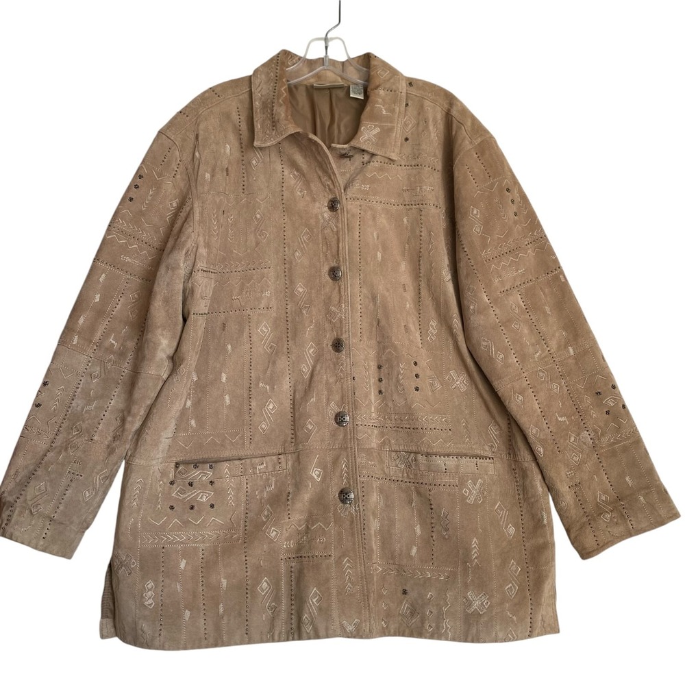 Chico's Design Wearable Art Suede Jacket XL  Southwest Boho Indie Grunge